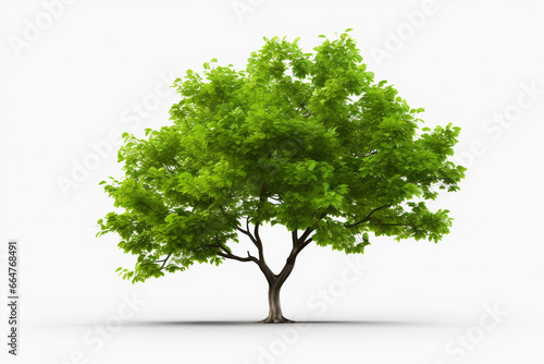 Perfect tree with lush green foliage and nice shape isolated on pure white background