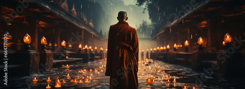 Asiatischer Mönch meditiert für innere Ruhe photo