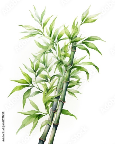 Watercolor bamboo clipart isolated on white background.