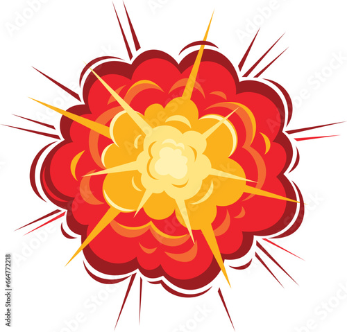 Cartoon Explosion, Cartoon dynamite or bomb explosion, fire set. Boom clouds and smoke elements for ui game design. Dangerous explosive detonation, atomic comics detonators for mobile animation, isola