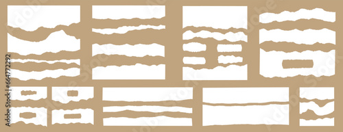 Torn or ripped paper sheet or clip art with edges design. banner tear message label set or collection vector file	