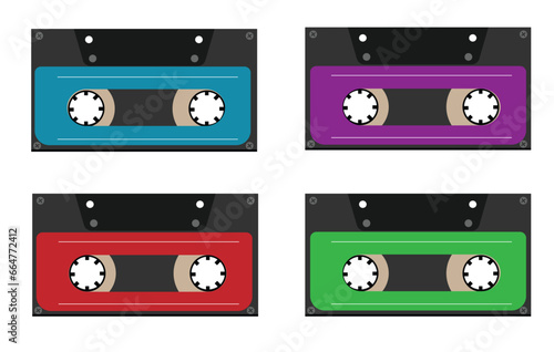 Set of Vintage Audio Tapes Flat Style. Technology and music vector illustration