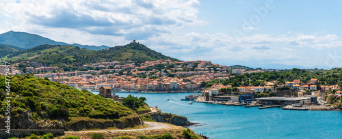 Panorama of Port-Vendres on a summer day, in the Pyrénées-Orientales in Catalonia, in the Occitanie region, France