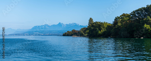 Alpine landscape in Yvoire, on the shores of Lake Geneva, in Haute Savoie, France