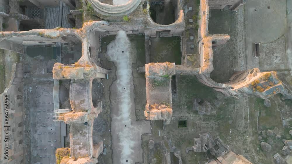 Top Down Aerial View. Baths of Caracalla. Rome, Italy. Famous Roman Architecture Top Down Aerial View. Baths of Caracalla. Rome, Italy. Famous Roman Architecture