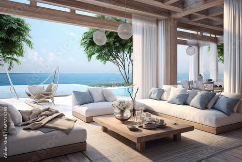 Coastal style home interior design of modern living room. photo