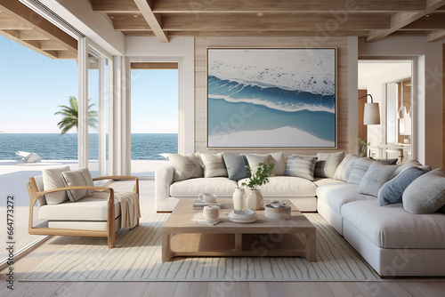 Coastal style home interior design of modern living room. © arhendrix