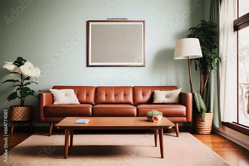 Living room interior with retro decor. 3d rendering