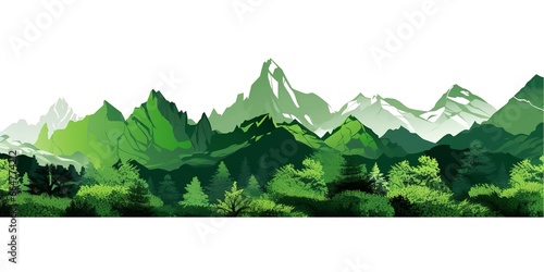 Green mountain ranges on white background.