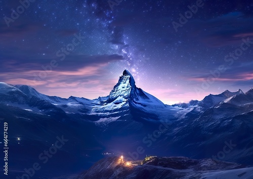 The milky rising in the night sky over the mountains, landscapes.