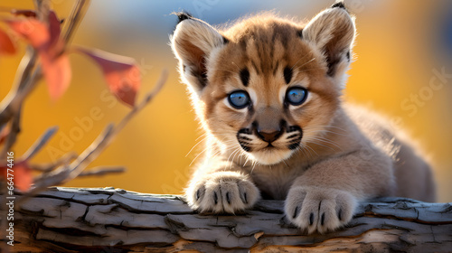 Cute baby cougar in wildlife, wild life photography