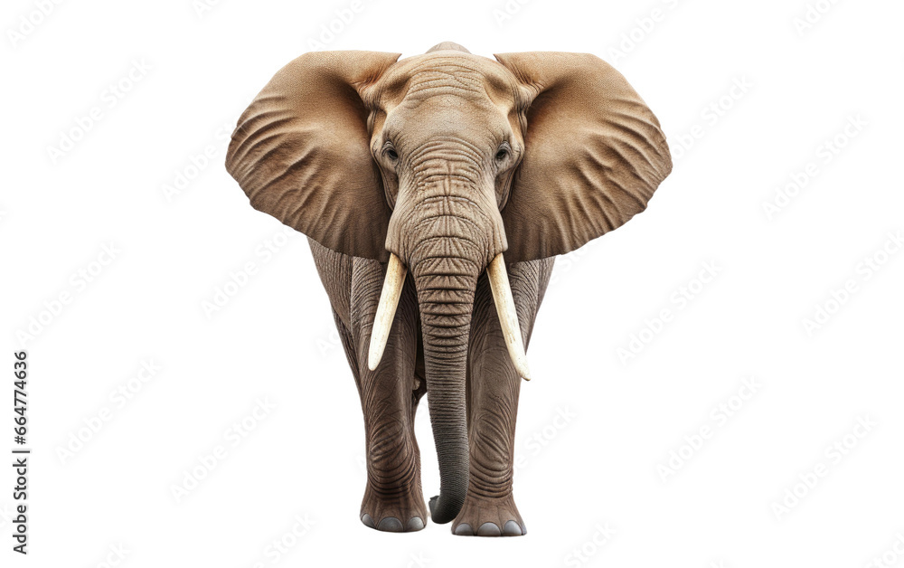 Fototapeta premium Portrait Stunning African Elephant is Standing on a Clear Surface or PNG Transparent Background.