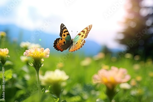 Butterfly Flying over the Meadow.