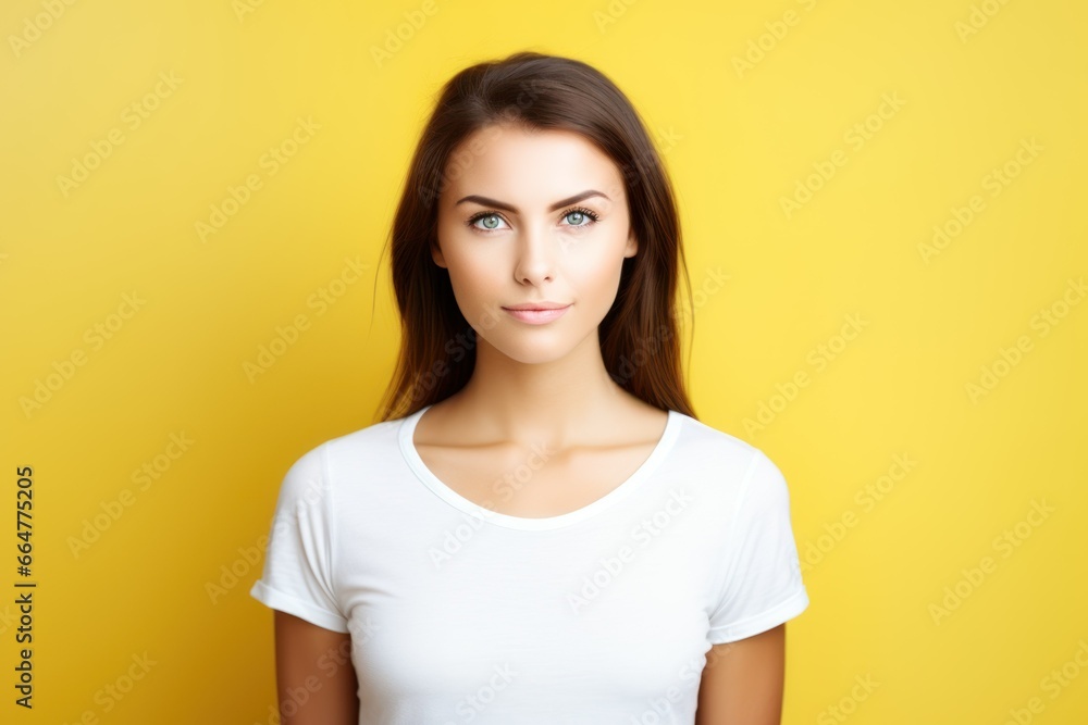 Obraz premium Fictional Casual Woman Facial Expression. Isolated on a colored background. Generative AI.