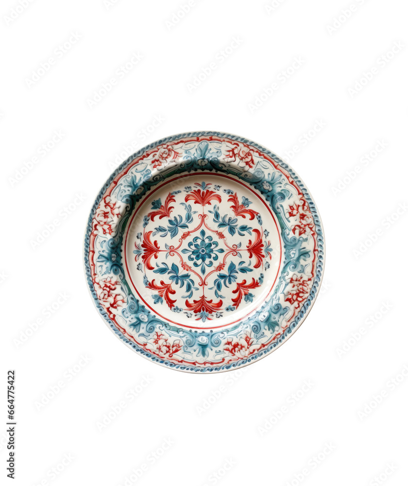 plate with unique motif isolated on white background
