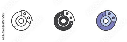 Car brake disk different style icon set