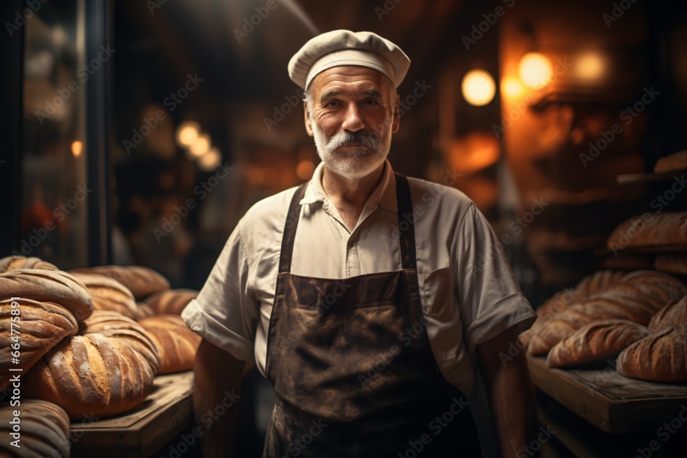 A baker man baking loafs of breads in his bakery A baker man baking loafs of breads in his bakery