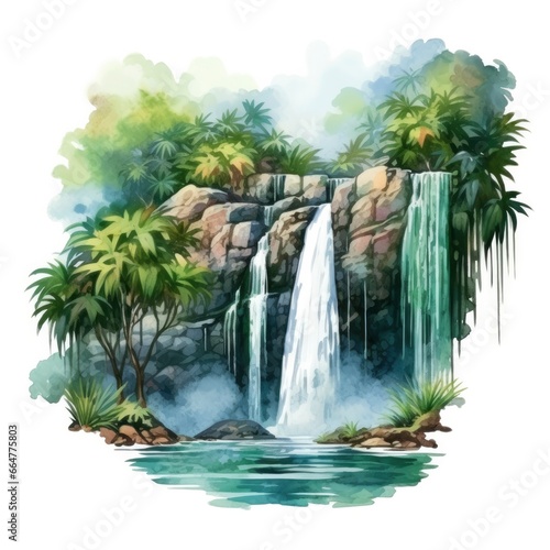 Green tropical waterfall in the forest.