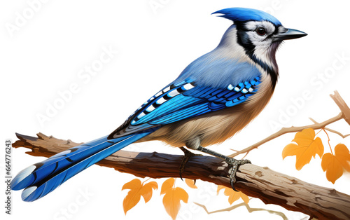 Beautiful Blue Jay Bird Standing Tall on a Clear Surface or PNG Transparent Background.