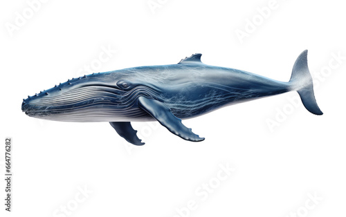 Beautiful Blue Whale Moving Left on a Clear Surface or PNG Transparent Background.