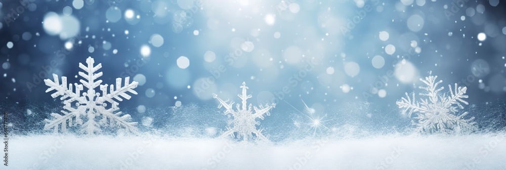 Snowflake on snow.Winter holidays background.
