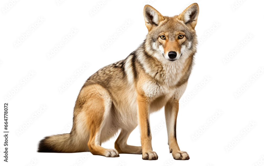 Stunning Coyote in Intense Look on a Clear Surface or PNG Transparent Background.