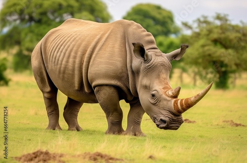 White Rhino grazing.