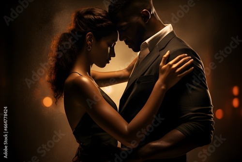 Obraz na płótnie lady and man dancing, romantic, Semba, Tarraxinha, Ghetto Zouk, Coladeira, Bachata, Urban Kiz, Zouk Love, Kompa, Salsa, Bolero, Lambada, with generative AI w salonie
