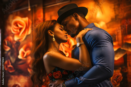 lady and man dancing, romantic, Semba, Tarraxinha, Ghetto Zouk, Coladeira, Bachata, Urban Kiz, Zouk Love, Kompa, Salsa, Bolero, Lambada, with generative AI