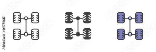 Car chassis different style icon set