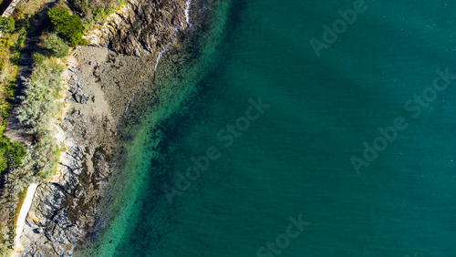 Rocky coastline over Helson passage, Cornwall. 