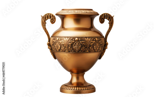 Unique and Shining Antique Brass Urn Vase on a Clear Surface or PNG Transparent Background.
