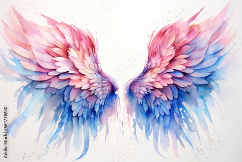 Beautiful magic watercolor blue pink wings. © MstSanta