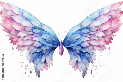 Beautiful magic watercolor blue pink wings. © MstSanta