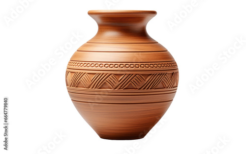 Shinning Brown Artistic Clay Pot Vase on a Clear Surface or PNG Transparent Background.