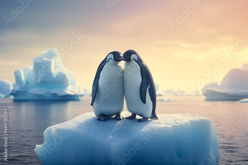 Cute penguins in Love on ice
