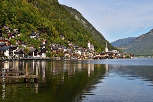 Blick an Hallstatt, Salzkammergut, Österreich im Herbst