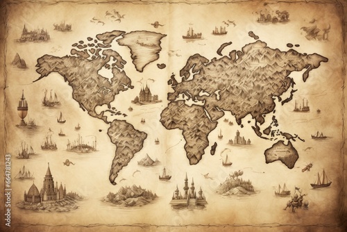 Great detailed illustration of the world map in vintage style.