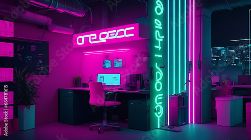 Big neon room/office background, neon lighting. © KafiulBari