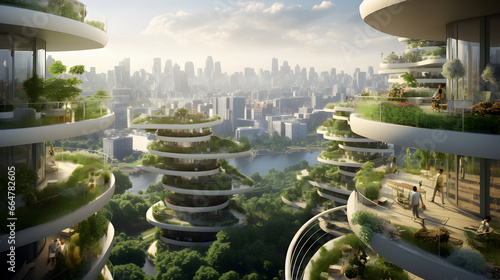 Fototapeta Naklejka Na Ścianę i Meble -  Future city with green gardens everywhere