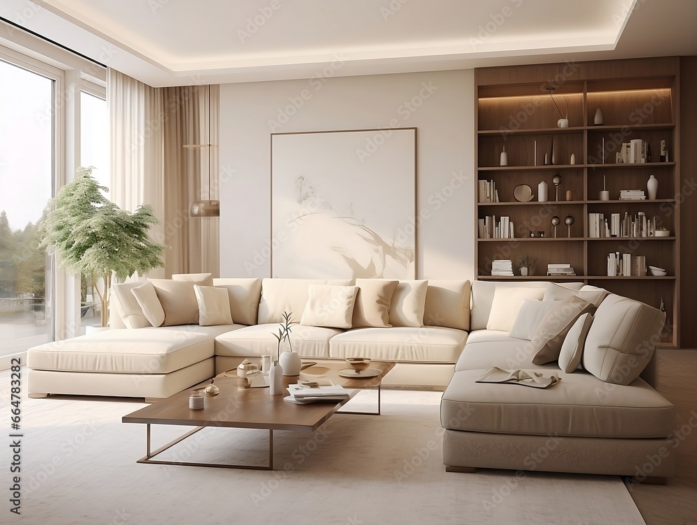 3D rendering of the modern living room with couches and furniture generative ai 3D rendering of the modern living room with couches and furniture generative ai