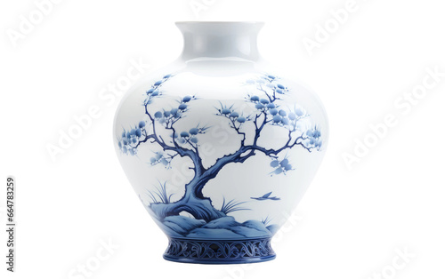 Stunning and Shinning Blue Willow Porcelain Vase on a Clear Surface or PNG Transparent Background.