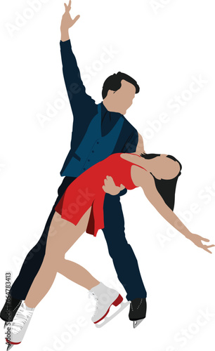 Figure skating colored silhouettes. Vector illustration