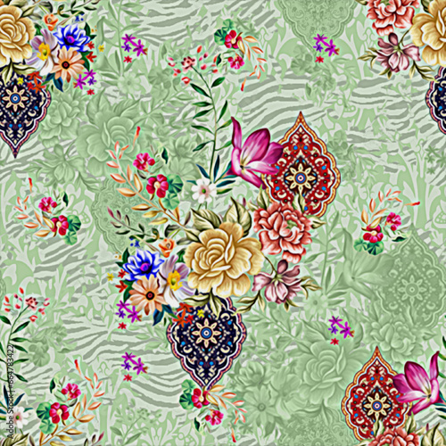 Seamless flower pattern. Beautiful colorful floral pattern for digital textile print. 