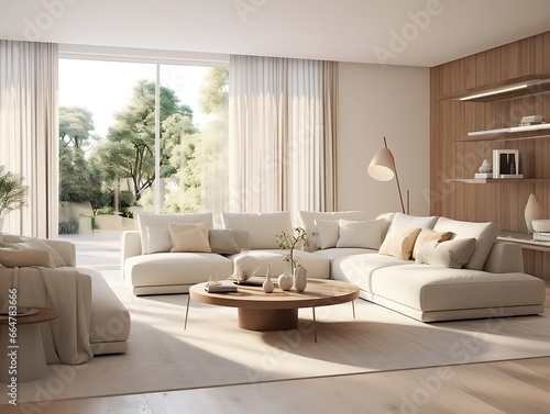 3D rendering of the modern living room with couches and furniture generative ai © tanjidvect