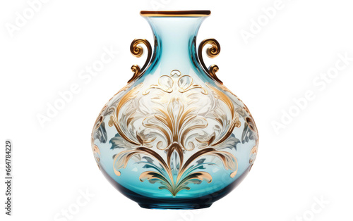 Beautiful and Designed Bohemian Glass Vase on a Clear Surface or PNG Transparent Background.