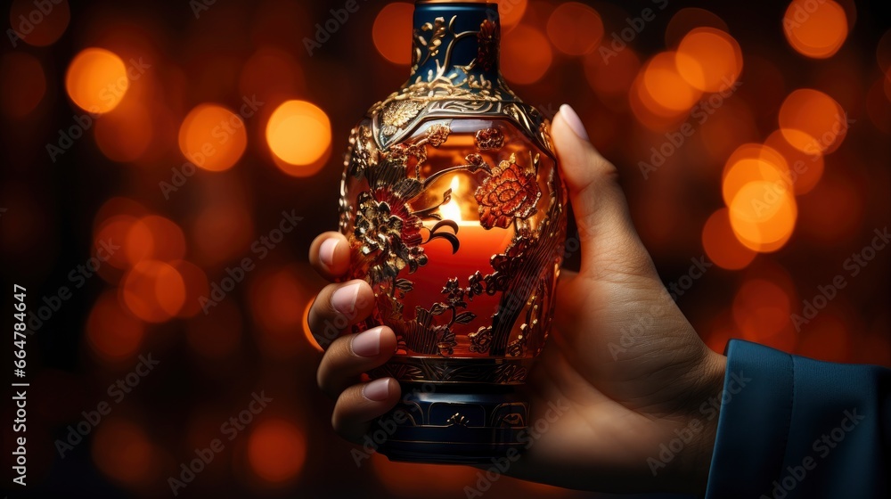 Holding Champagne Lantern Happy Chinese New Year , Happy New Year Background, Hd Background