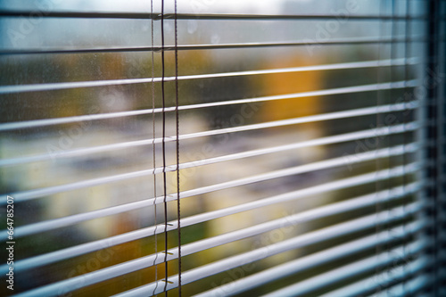 open steel blinds on the window