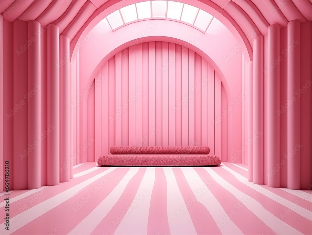 3D rendering of a empty pink striped room with an open window generative ai 3D rendering of a empty pink striped room with an open window generative ai