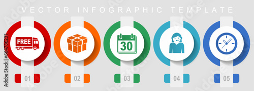 Business flat design icon set, miscellaneous icons such as free delivery, calendar, clock and call center, vector infographic template, web buttons collection